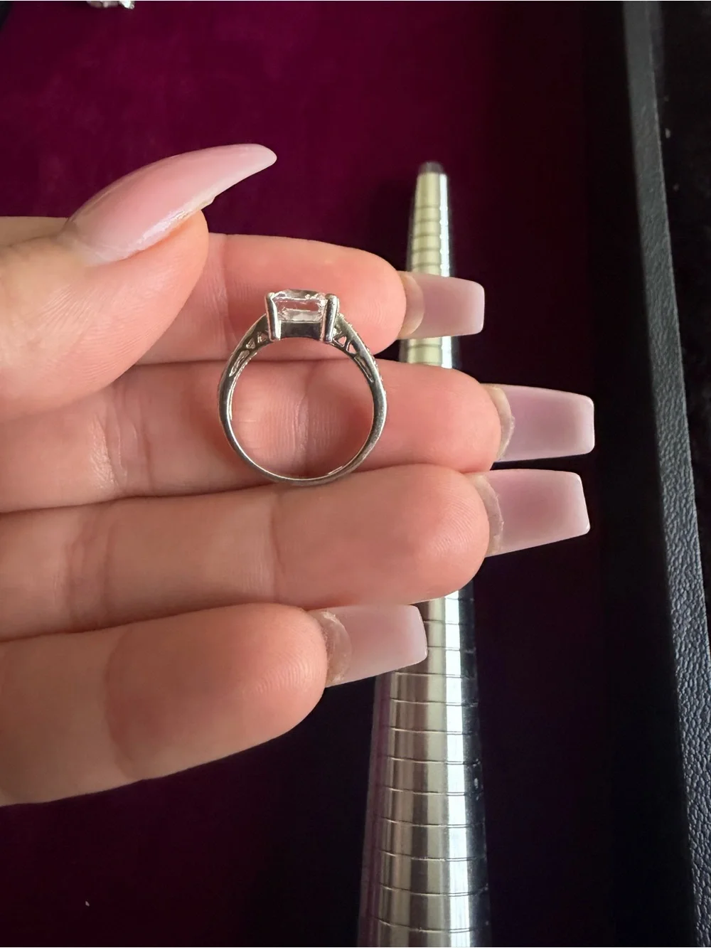 Classic Silver Engagement style Ring with Clear Center Stone size 7